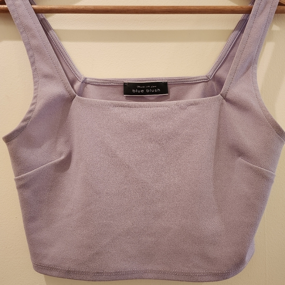 2 Piece Crop Top & Skirt Stretch Knit Set Blue Blush Size Small